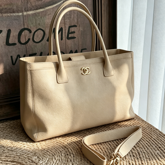 Chanel Cerf Medium Beige Gold HW Caviar Leather Vintage Top Handle Tote Bag - photo 1 of 24