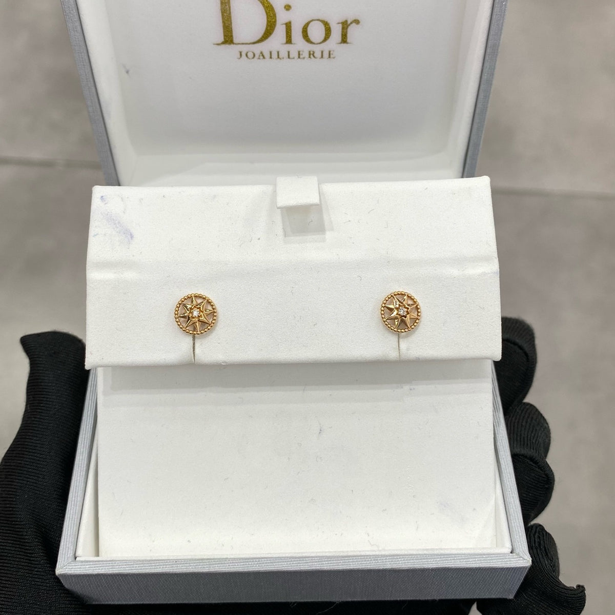 Dior 18K Rose Gold Rose des Vents Pave Diamond Stud Earrings Pair
