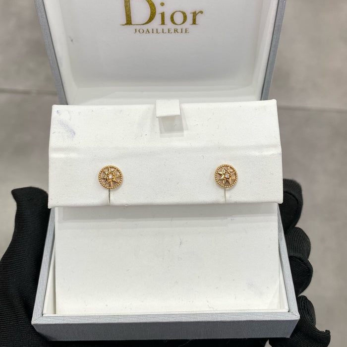 Dior 18K Rose Gold Rose des Vents Pave Diamond Stud Earrings Pair