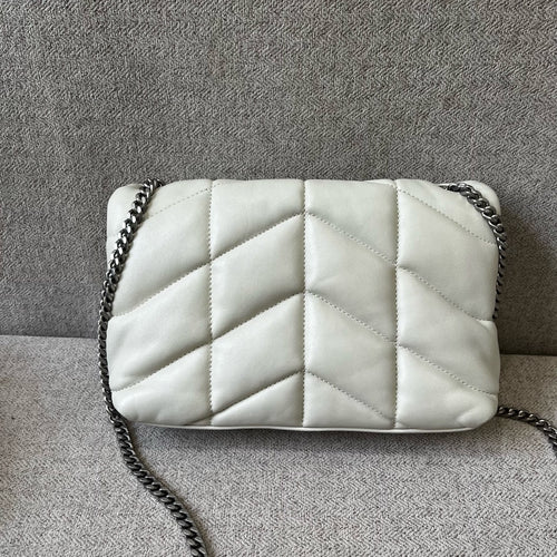 YSL Cream White Puffy Quilted Lambskin LouLou Silver Hardware Flap Bag - photo 2 of 12