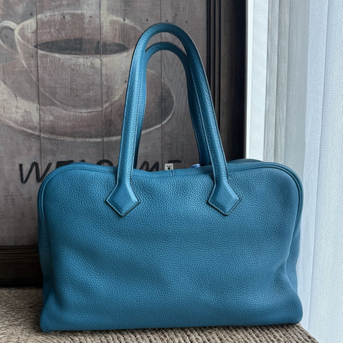 Hermès Victoria 35 Blue Jean Leather Palladium HW Top Handle Bag-s - photo 2 of 20