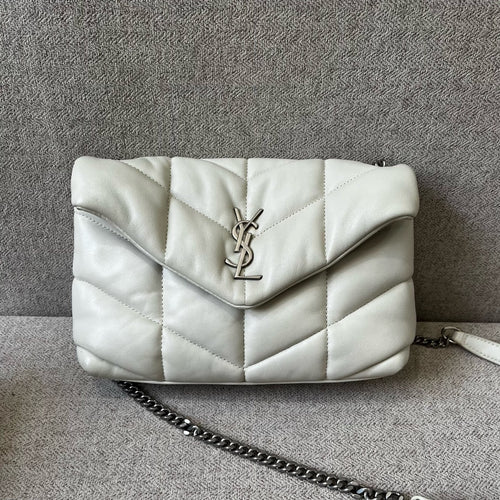 YSL Cream White Puffy Quilted Lambskin LouLou Silver Hardware Flap Bag - photo 1 of 12