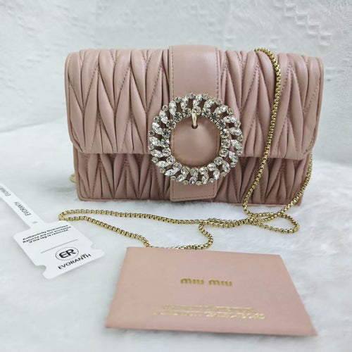 Miu Miu Nude Matelasse Leather Crystal Circle Chain Flap Crossbody Bag - photo 2 of 15